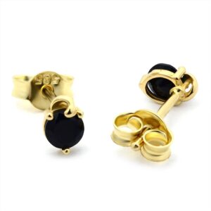 Złote kolczyki z czarną cyrkonią, kolczyki czarna cyrkonia, małe złote kolczyki, biżuteria z czarnym kamieniem,