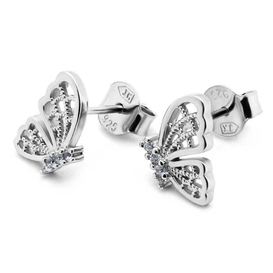 Srebrne kolczyki motylki z cyrkoniami, srebrne kolczyki motylki, kolczyki srebrne motyle,
